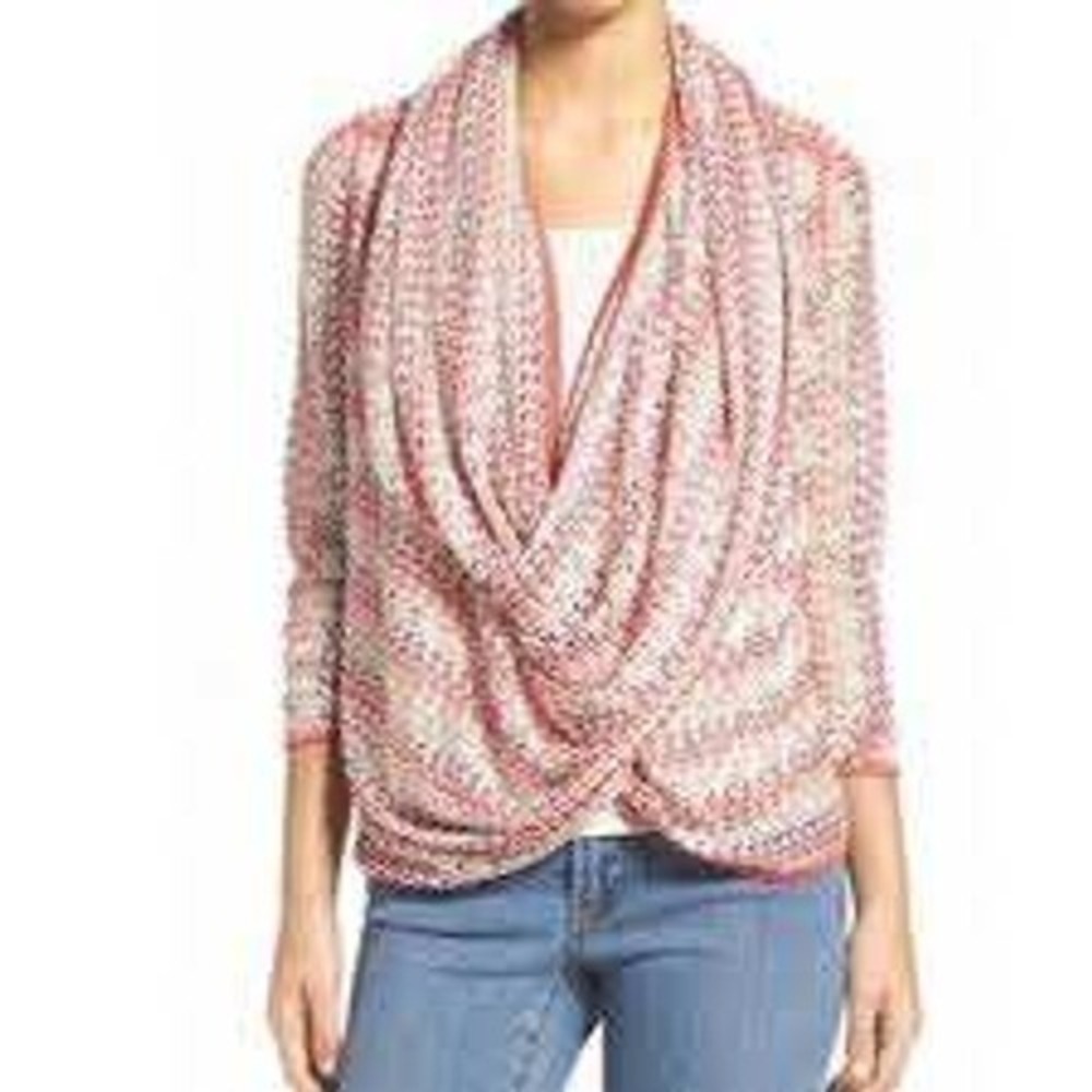 NIC+ZOE Womens M Twist Front Pink‎ Convertible Cardigan Sweater Knit